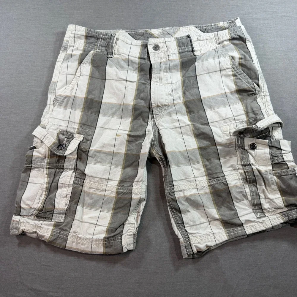 Levi's Cargo‎ Shorts Mens 36 Grey White Plaid Good Condition Cotton Utility